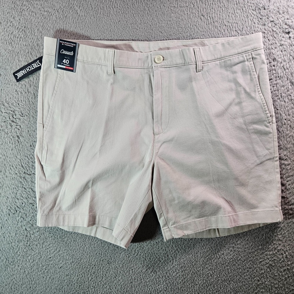 NWT Roundtree & Yorke Casuals Shorts Men 40 x 7" Straight Stretch Beige‎